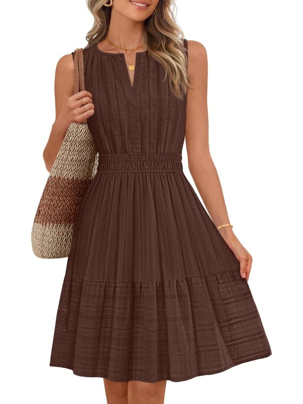 Women's Coffee Summer Casual Sundress Beach Vacation Sleeveless Mini Dress